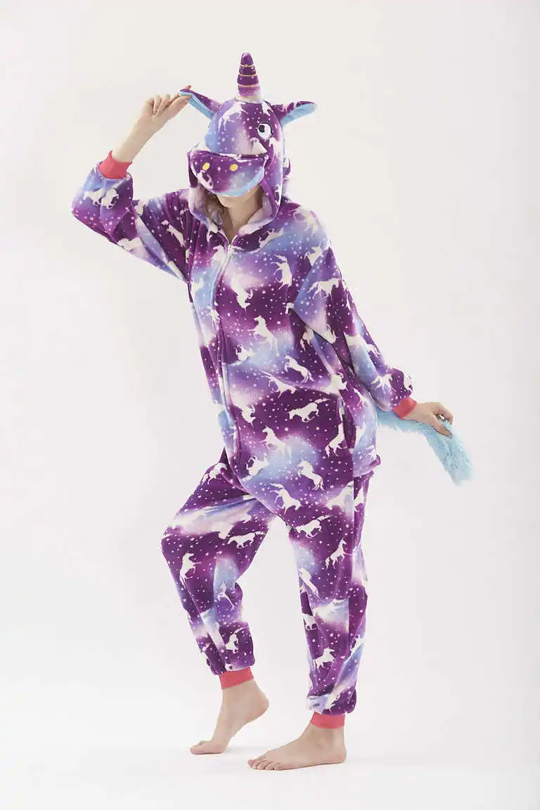 Unisex Winter Warm One-Piece Cartoon Animal Pajamas Polyester Slim Fit And Comfortable Sleepwear Cosplay With Two Angle