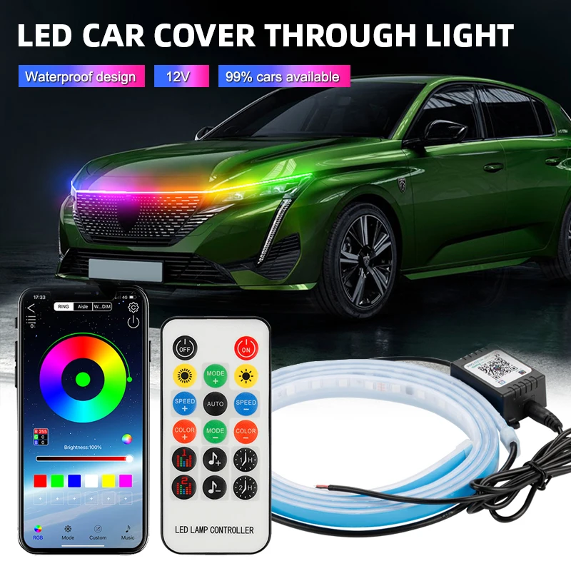 

Приложение RGB Автомобильная вытяжка дневной ходовой светильник водонепроницаемый гибкий светодиодный Авто декоративная атмосферная лампа окружающая подсветка светильник 12В