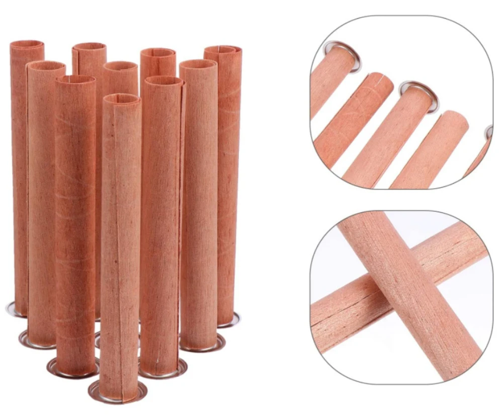 

7pcs Round Tube Wooden Candles Wick Set Candle Wick Core With Bases For DIY Candle Making Supplies Handmade Soy Parffin Wax Wick