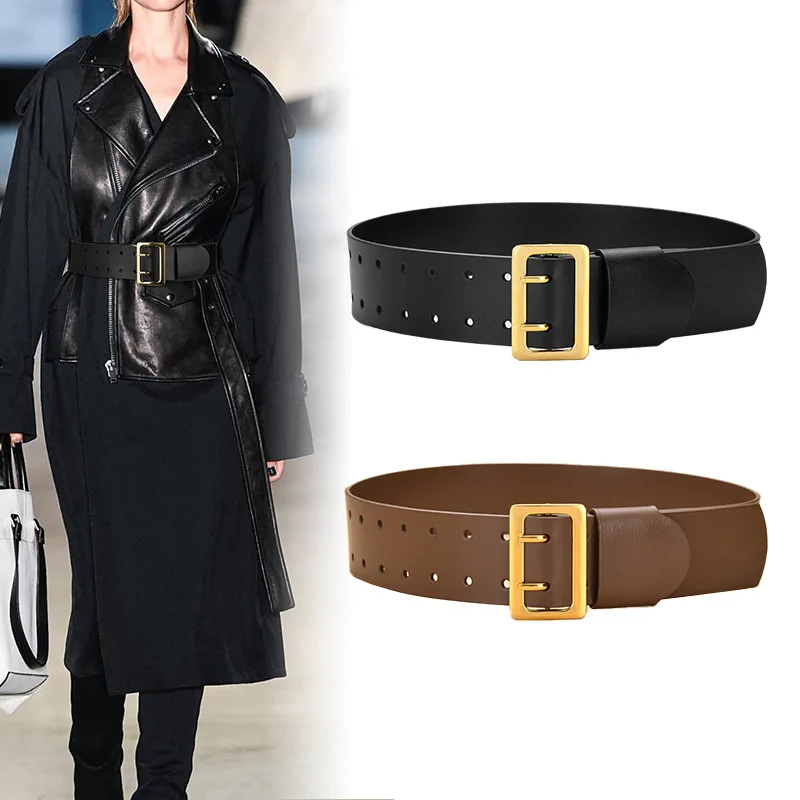 Women's Genuine Leather Belt Alloy Buckle Ins Style Fashionable All-match Coat and Skirt with Wide Belt Corset Girdle Waistband