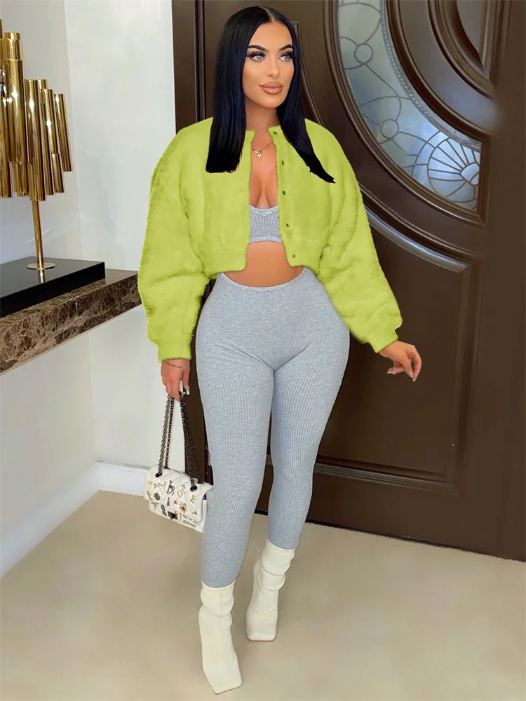 JRRY Casual Women Faux Fur Coats Buttons Furry Jackets Long Sleeve Open Stitch Fluffy Jacket High Street Outdoor Wear