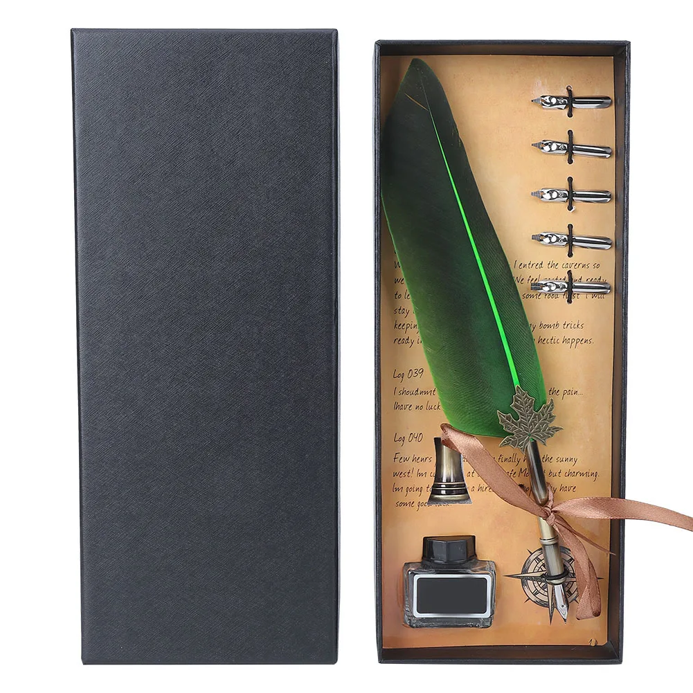 

Vintage Feather Fountain Writing Pen Calligraphy Ink Quill Dip Pen with Gift Box feather