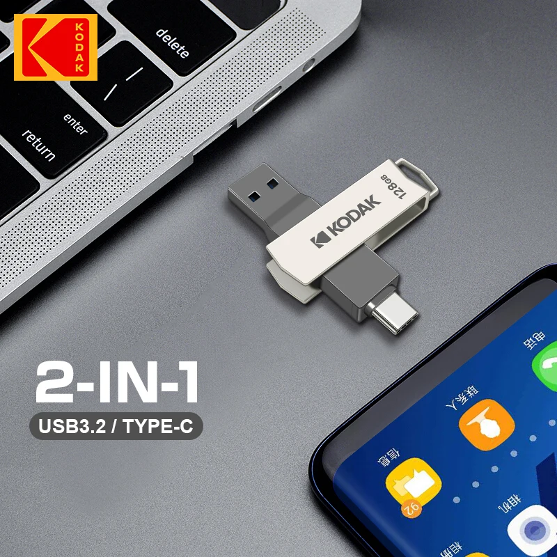 100% Original KODAK OTG type c K273 USB 3.2 USB Flash Drive Pendrive 128GB 64GB Pen Drive for Laptop PC Media player Cellphone 3