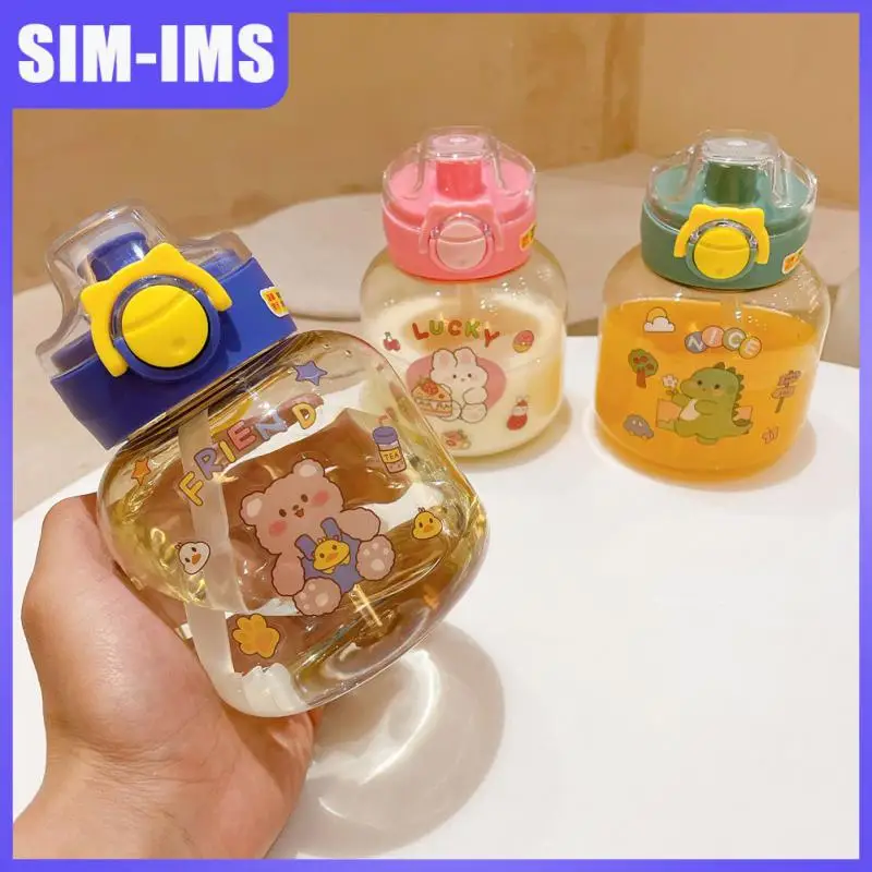 

Simple Rietjes Plastic Cup Water Bottle Fashion Elastic Lid Kettle Fat Dudu Cup Children's Lovely Straw Cup Kitchen Accessories