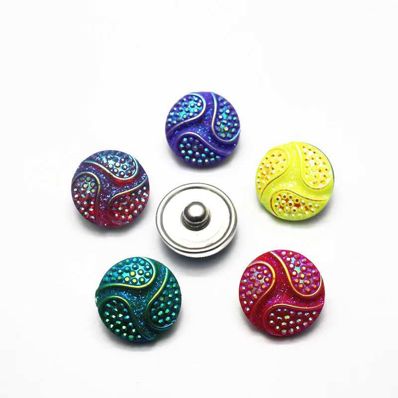 

Wholesale 50pcs 5 Colors 18mm Paisley Resin Round Snap Button Charms Fit DIY Ginger Button Bracelet&Bangle Jewelry Making