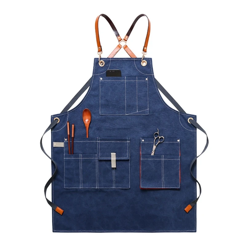 

Woodworking Shop Aprons for Men Women Canvas Work Apron with Pockets Adjustable Cross Back Straps Kitchen Cooking Baking Apron