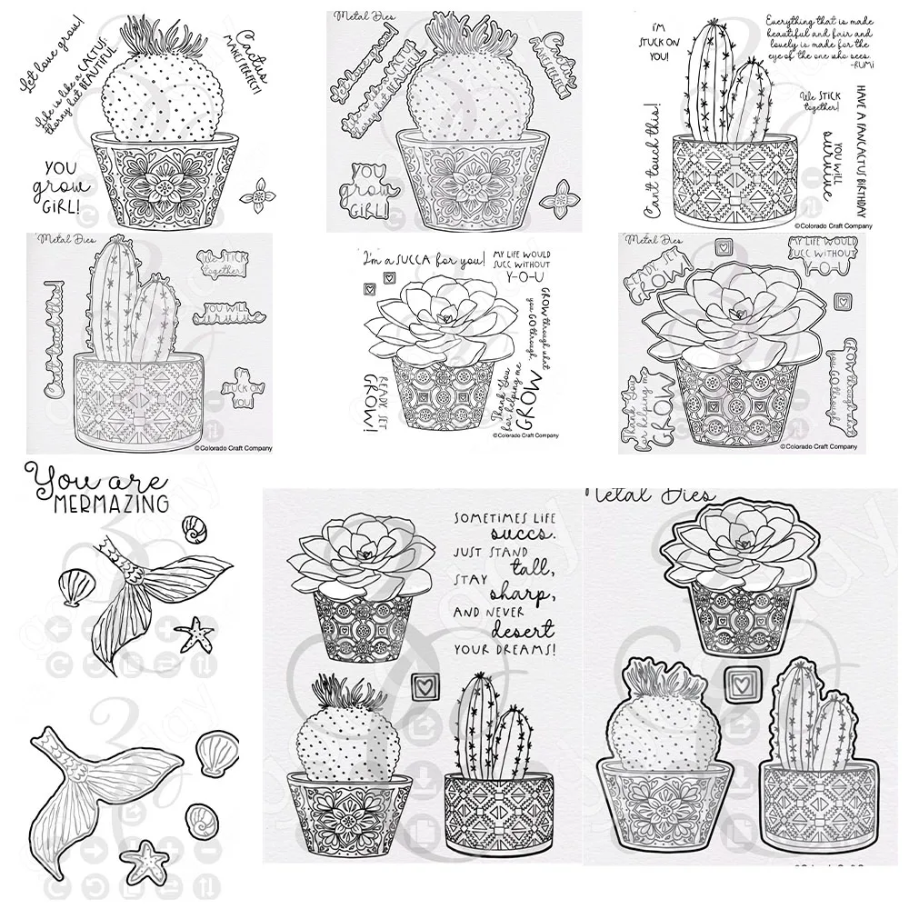 

2023 New Cactus Flower Potted Plant Cutting Dies Stamps Scrapbook Diary Decoration Embossing Template Diy Greeting Card Handmade