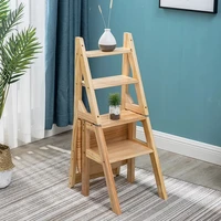 Household Folding Solid Wood Folding Ladder  Stair Chair Full Solid Wood Ladder Chair Dual-use Step Stool Step Ladder Stool