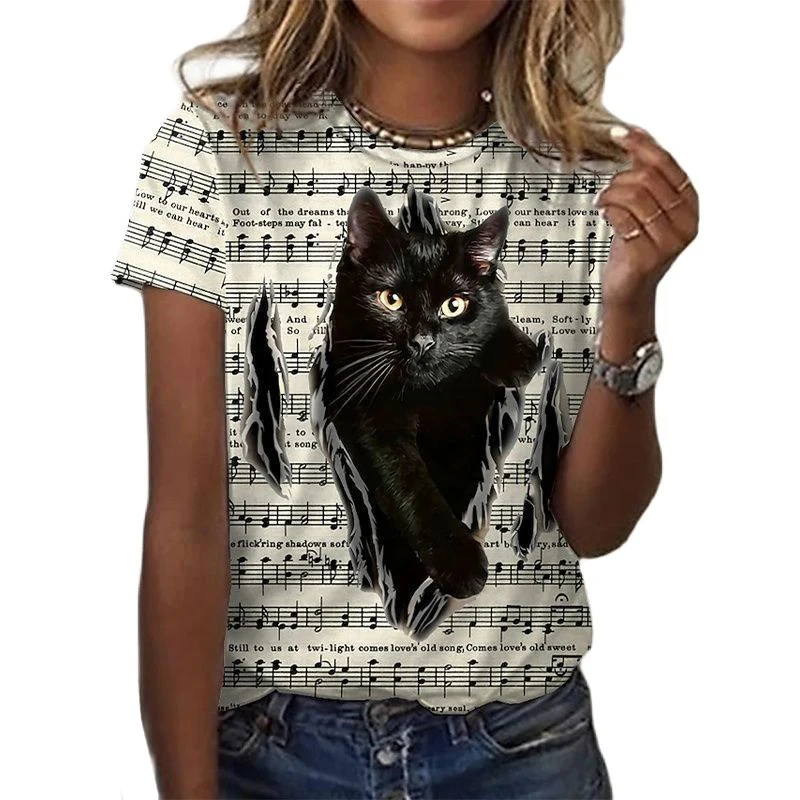 Fashion Woman Blouses 2022 T-shirt Women's 3d Cats Print Black Kawaii T Shirt Female Clothing Oversized Summer Top Free Shipping