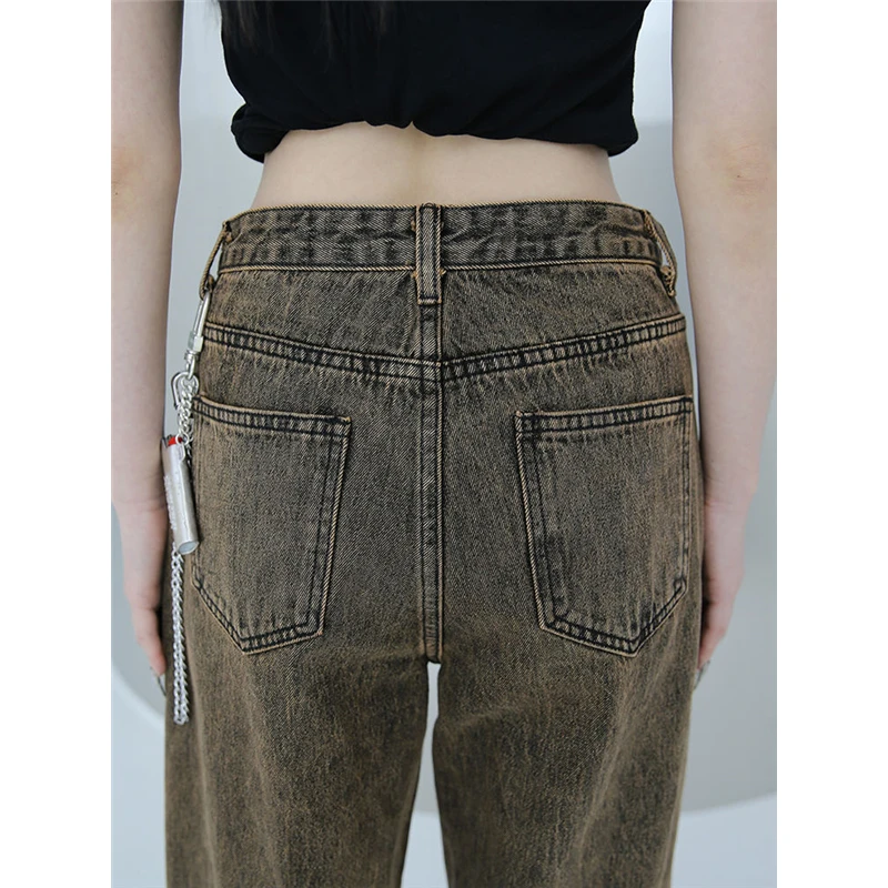 Womans Jeans Brown Summer High Waist Denim Trouser Baggy Streetwear Arc Design Ladies Vintage Wide Leg Straight Loose Jean Pants