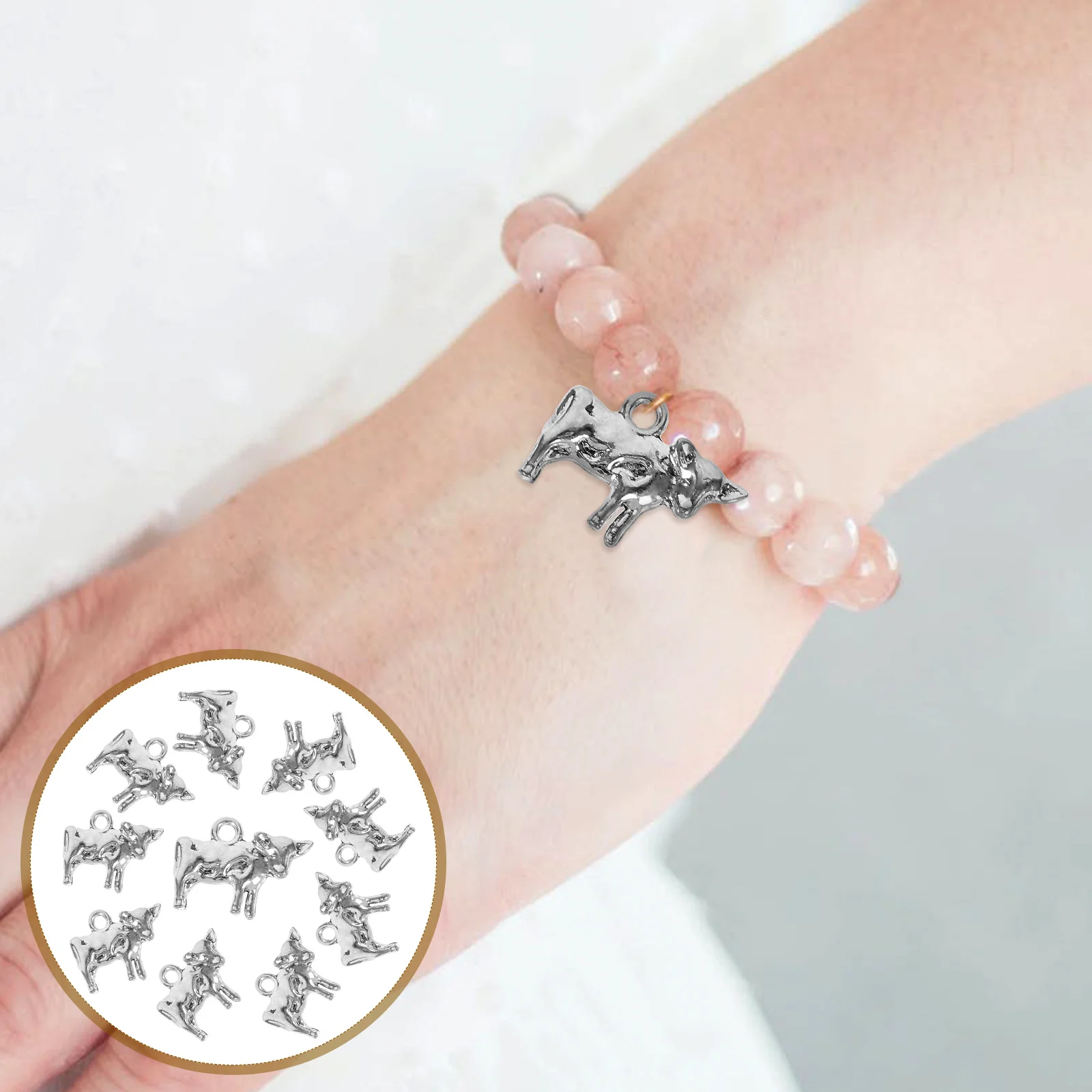 

10 Pcs Cow Alloy Charm Jewelry Ancient Silver Small Pendants Shaped Lovely Charms