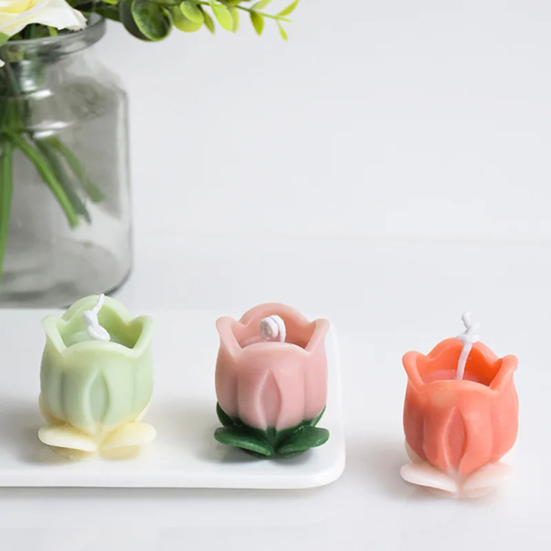 

Tulip With Leaves Silicone Candle Mould Sugar Turning Baking Cake Decoration Soap Plaster Process Decoration Silicone Mould Mold