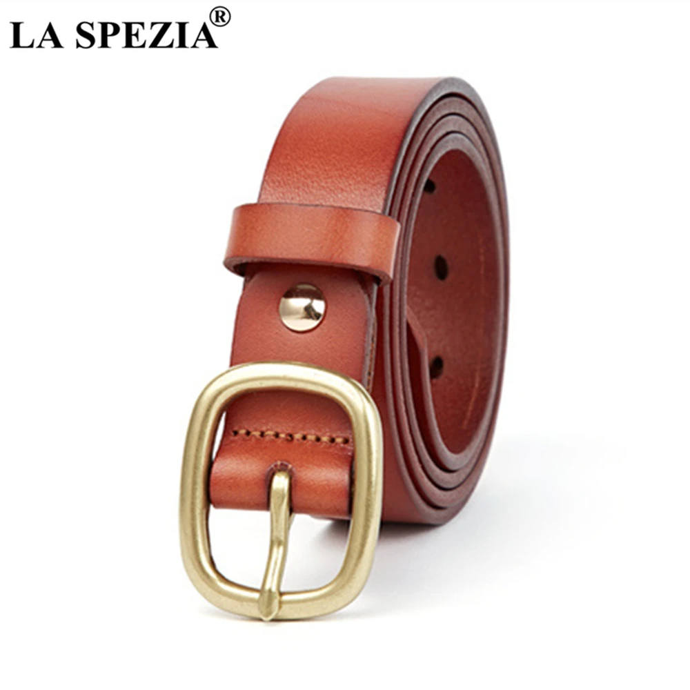 LA SPEZIA Real Leather Belt Women Solid Black Coffee Brown Genuine Leather Belts for Women Casual High Quality Women Belt