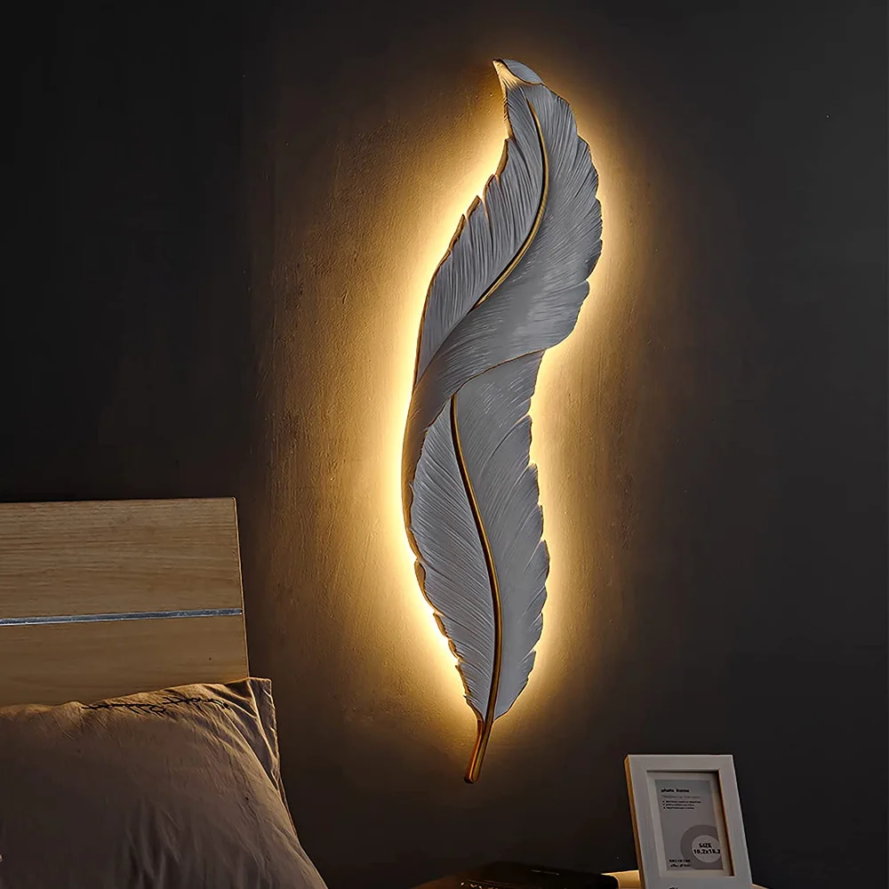 

Creative Wall Sconce White Resin Feather Decorative Wall Light for Indoor Living Room Bedroom Hallway
