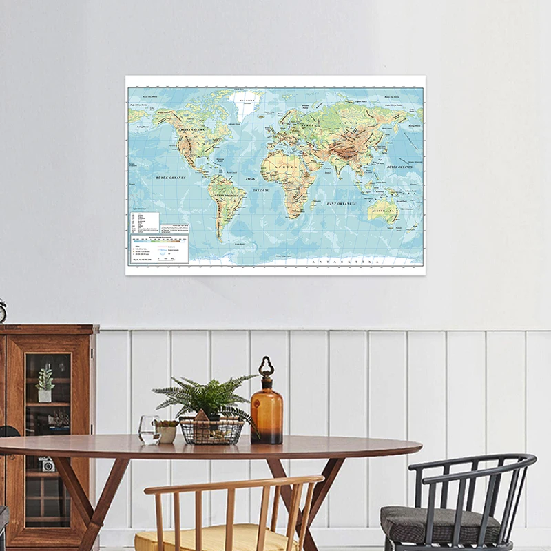 

5x7feet Large World Topography Map Wall Sticker In Turkish Vintage Poster Canvas Topography Map Wall Art for Home Education Use