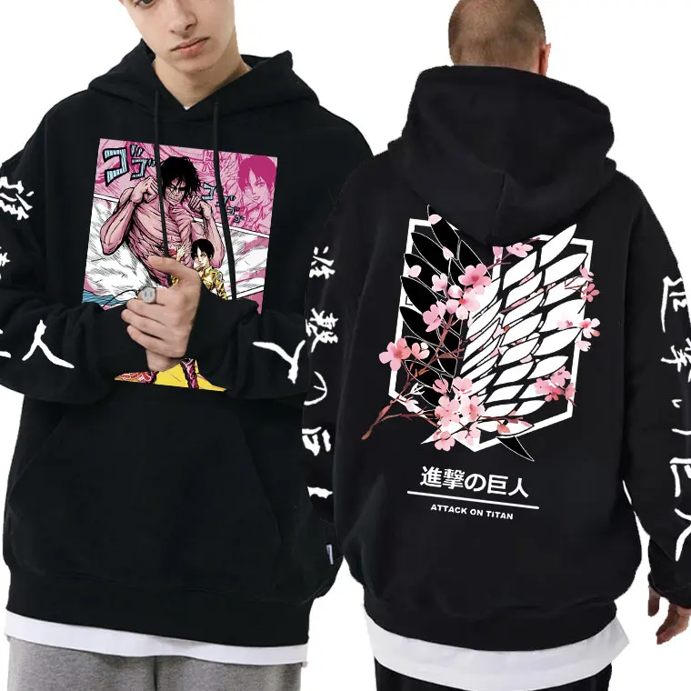 

Japanese Anime Attack on Titan Eren Jaeger Double Sided Print Hoodie Men Women Fashion Harajuku Graphic Hoodies Sweatshirt Tops