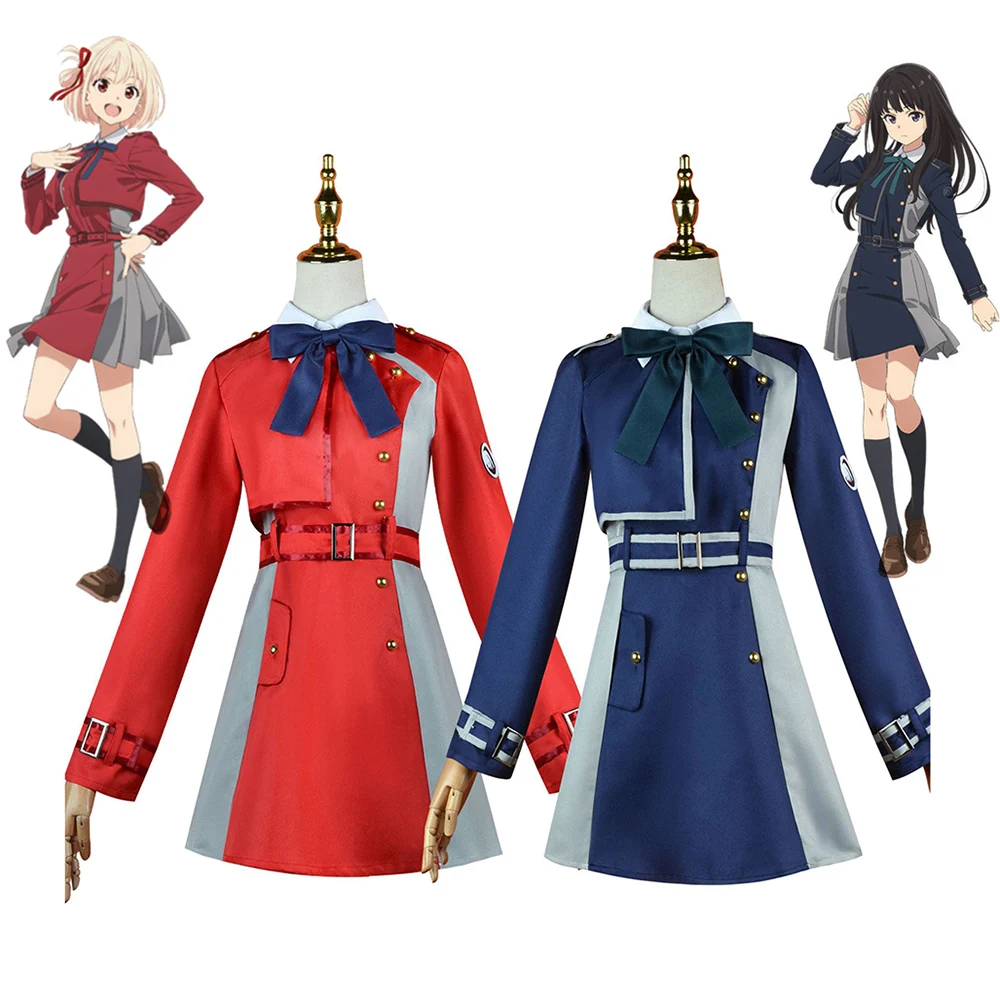 

Lycoris Recoil Nishikigi Chisato Inoue Takina Anime Cosplay Costume Red Blue Uniform Dress Halloween Fancy Coats