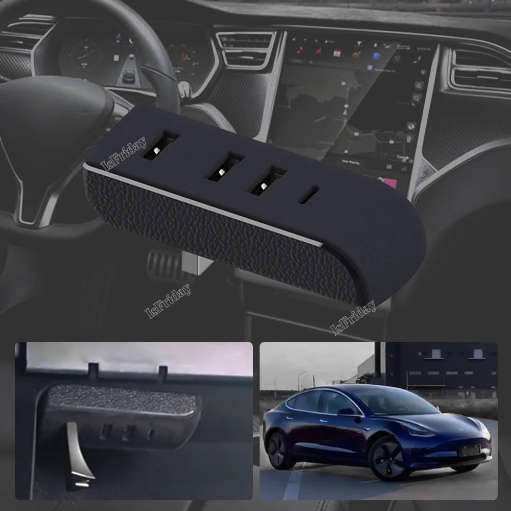 

Glove Box USB Hub Ports For Tesla Model 3 Y Docking Station 4-in-1 USB Extender Charger Spiliter Upgrade Data Transfer Adapter