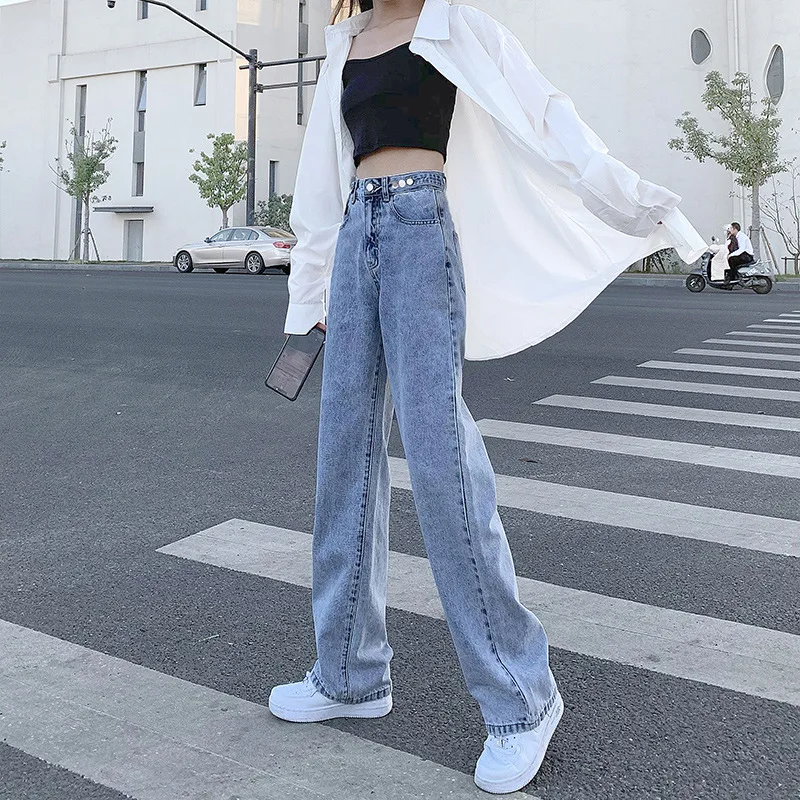 

Korean Fashion High Waist Baggy Jeans Women Autumn 2022 Ladies Loose Casual Straight Denim Trousers Y2K Pants Female Streetwear