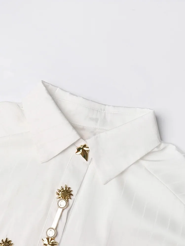 Блузка BPN с металлической пряжкой женская характерная однотонная Повседневная