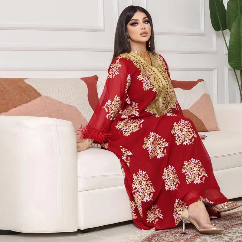 Embroidery Printed Abayas For Women Summer Long Sleeve Dress 2022 Plus Size Eid Mubarak Dubai Muslim Middle East Fashion Abaya