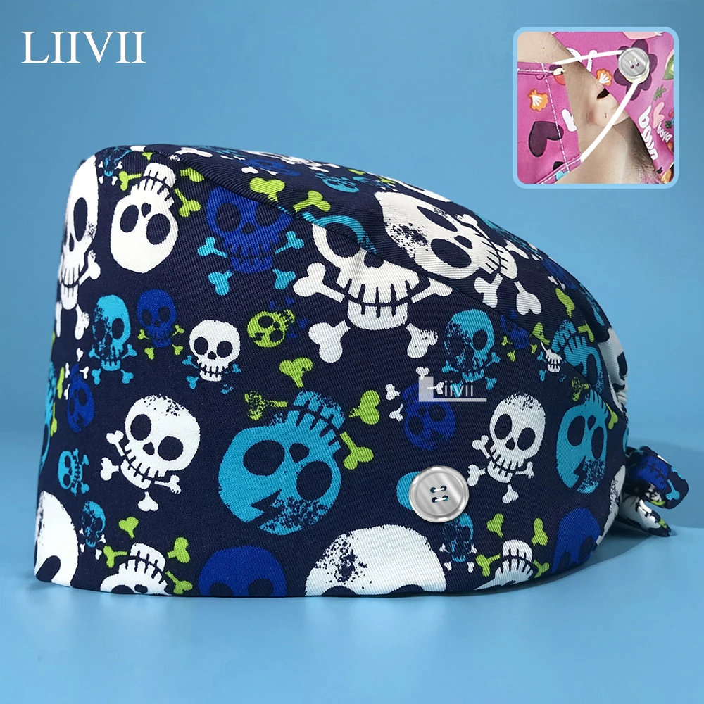 

Adjustable Work Hat with Sweatband Unisex Animal Print Medical Dental Clinic Cap Pet Grooming Doctor Nurse Hat Nurse Accessories