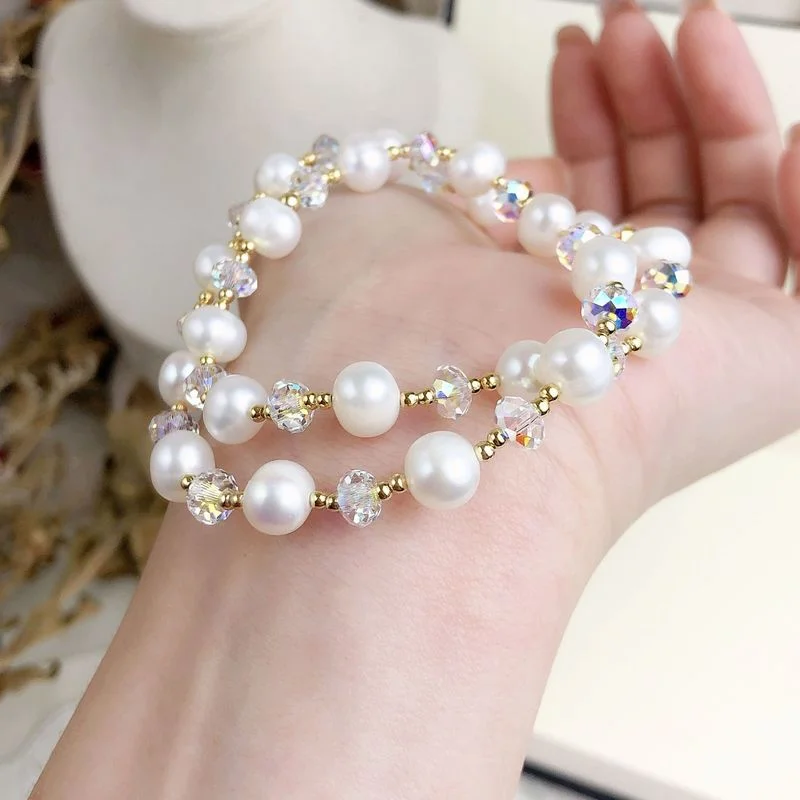 

Hot new pearl two-ring bracelet natural jewelry bracelet romantic style
