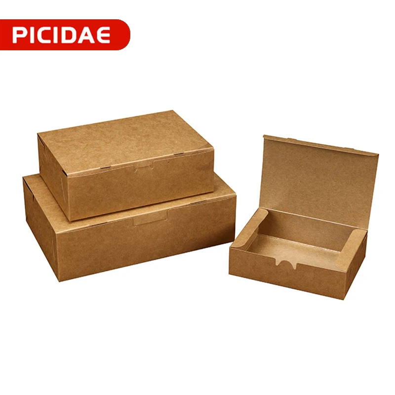 

50pcs Kraft Paper Lunch Box Disposable Meal Prep Containers Food Takeout Boxes For Restaurant Home Takeaway Salad Snack Carton