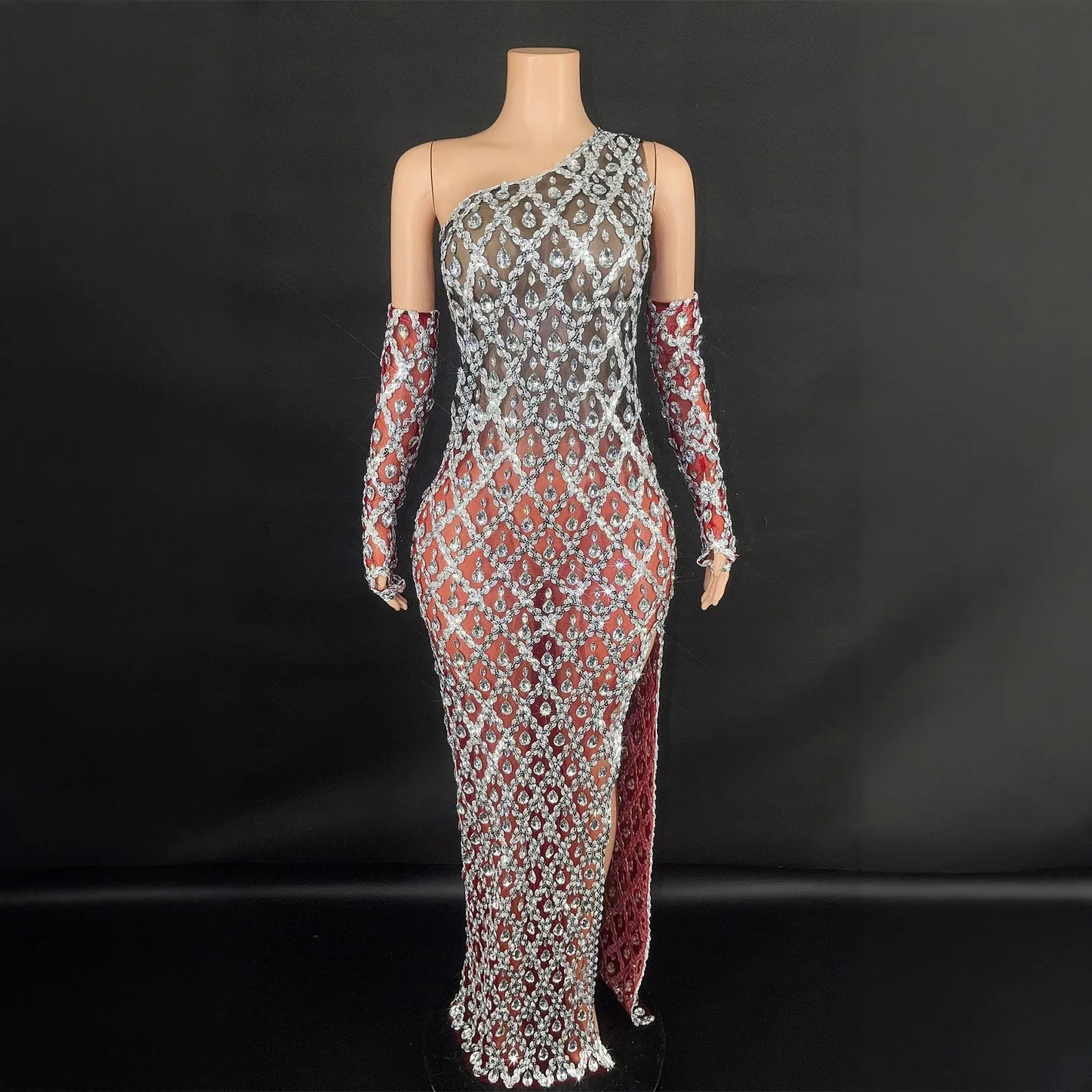 Блестящие стразы длинное платье макси сексуальное сетчатое прозрачное вечернее