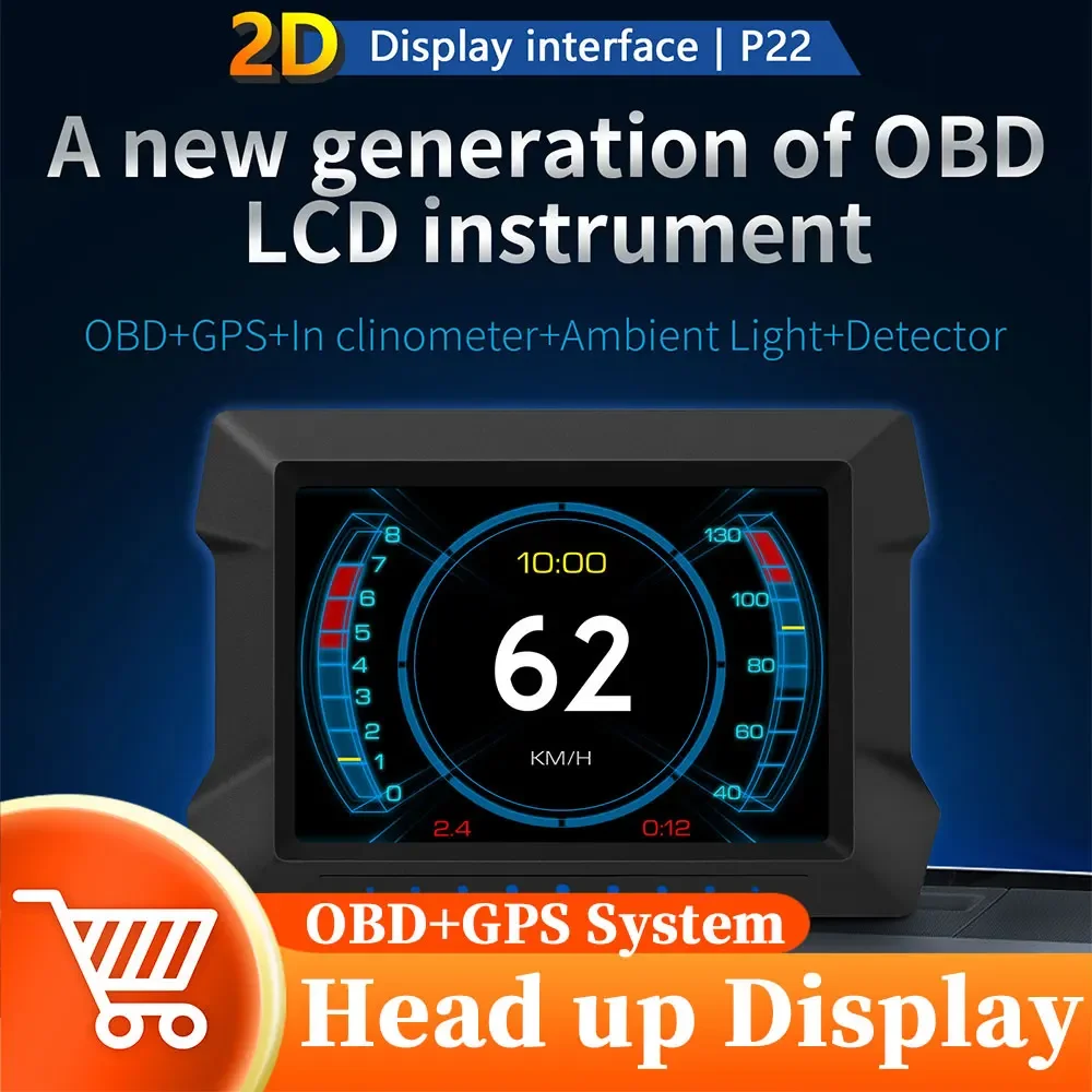 

Новый P22 Автомобильный проекционный дисплей на бортовой компьютере Цифровые часы Измеритель наклона GPS Спидометр OBD2 Диагностические инструменты Кластер приборов