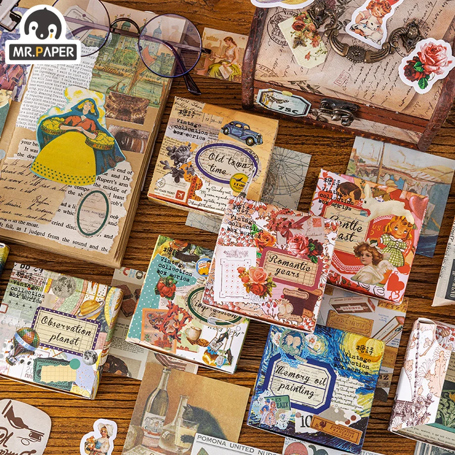 

Mr. Paper 100Pcs/Box Vintage Oil Painting Stickers Literary Aesthetic Flower Hand Account Decorative Material Stationery Sticker