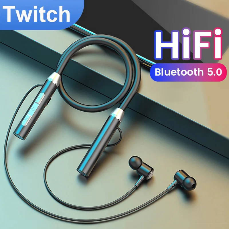 Auriculares inalámbricos TWS con Bluetooth 5,0, banda para el cuello, magnéticos, deportivos, para correr, resistentes al agua, con reducción de ruido
