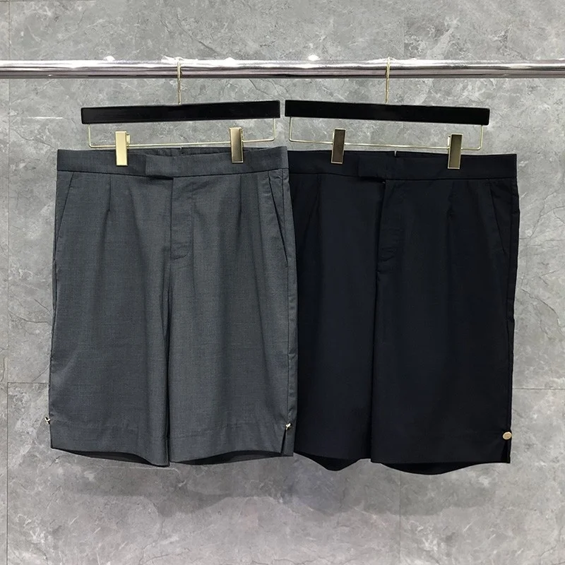 TB THOM Shorts Spring Summer Male Shorts Fashion Brand Suit Pants Solid Formal Knee Length Straight Trousers Suit Shortpants