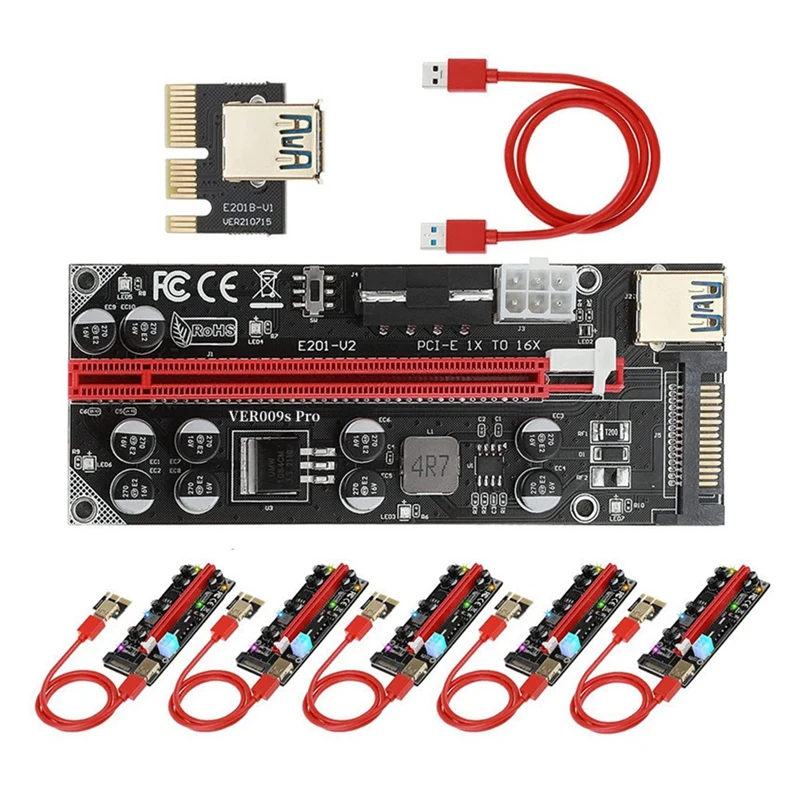 

Карта расширения VER009S PRO USB 3,0 PCI-E Riser Express 16X, 6 шт.