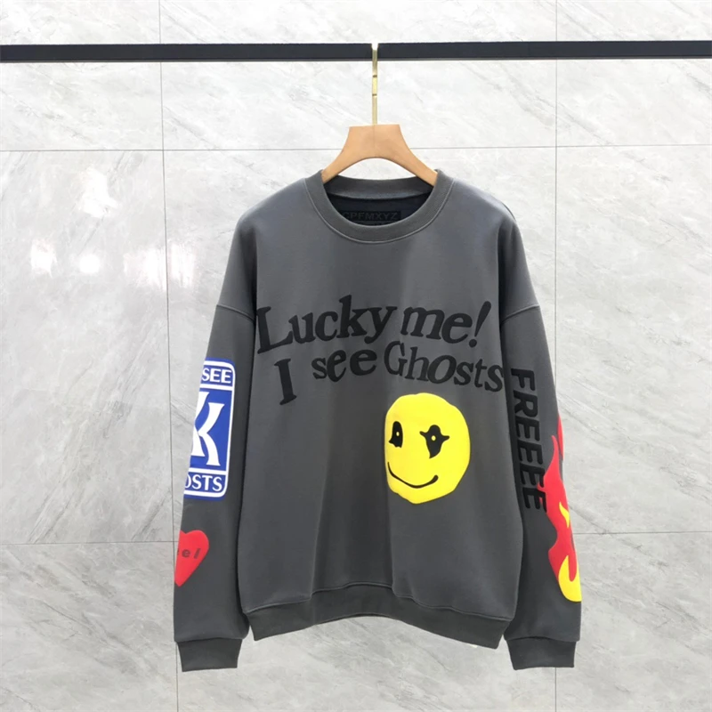 

22FW TOP NEW Kanye West Lucky Me I See Ghost Sweatshirts Men Women Puff Print CPFM XYZ KID SEE GHOST Crewneck