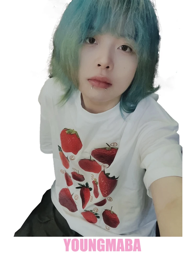 

Y2k Aesthetics T-shirt Grunge Strawberry Print Harajuku Graphic Tee Shirt Korean Fashion Oversized Tops Short Sleeve Streetwear
