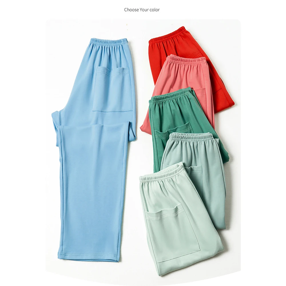 Autumn Women's Clothes Cotton Pajamas Pants Casual Plaid Solid Sleep Bottoms Long Pants for Women Elastic Waist Soft Sleepwear