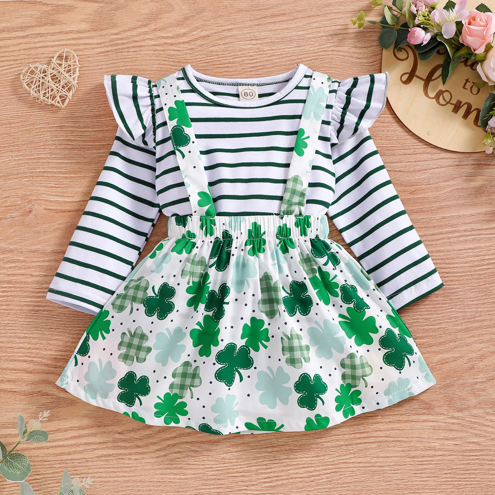 

Infant Baby Girls Romper Skirt Set St.Patrick's Day Romper Bodysuit Floral Long Sleeve Baby Girl Pajamas 12 Month Girl Clothes