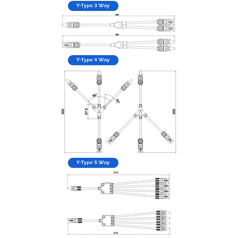 Y-образный параллельный Кабельный соединитель солнечных батарей PV адаптеры 1500 В