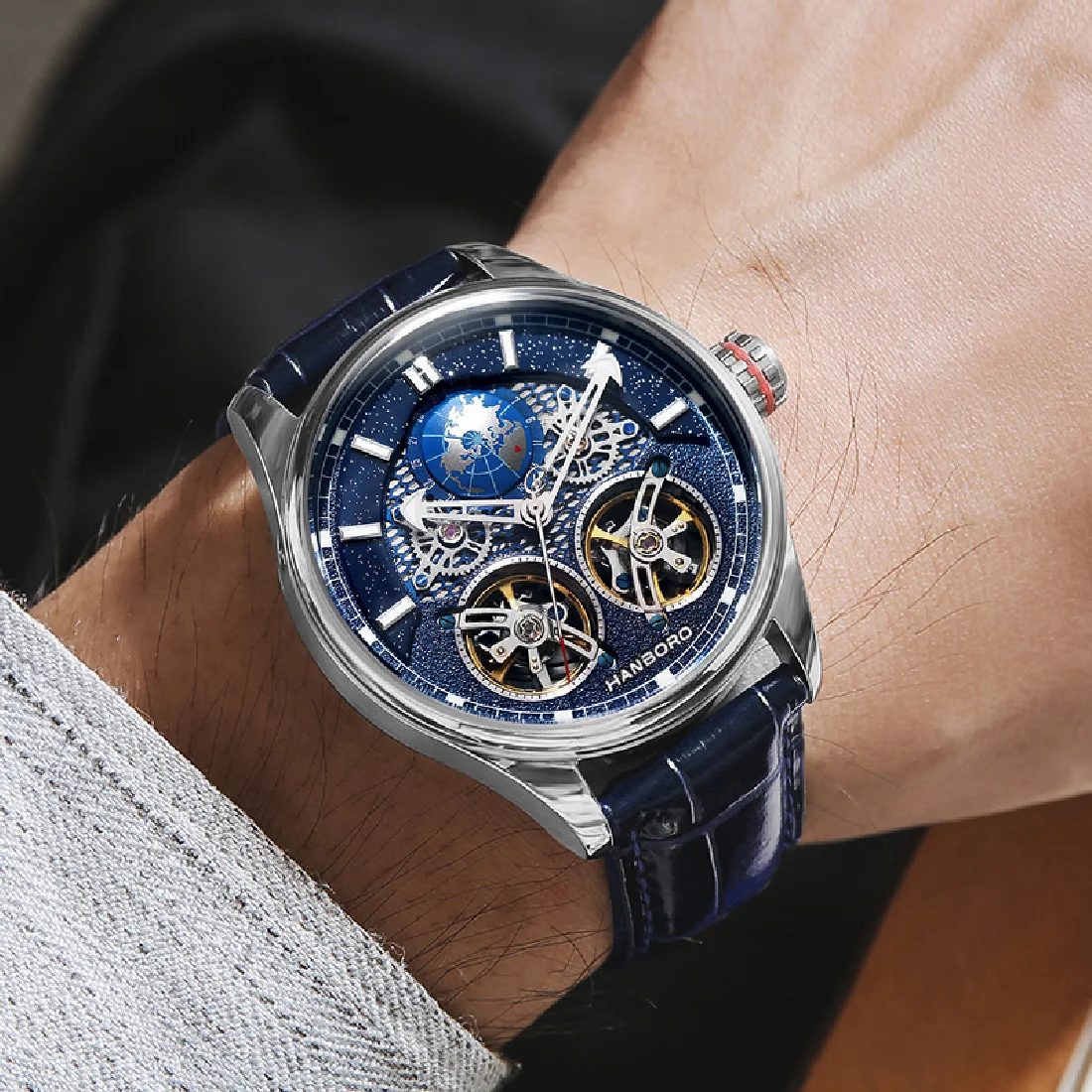 

HANBORO Men Luxury Watch Automatic Watch Waterproof Luminous Mechanical watches Dual flying wheel fashion business Reloj Hombre