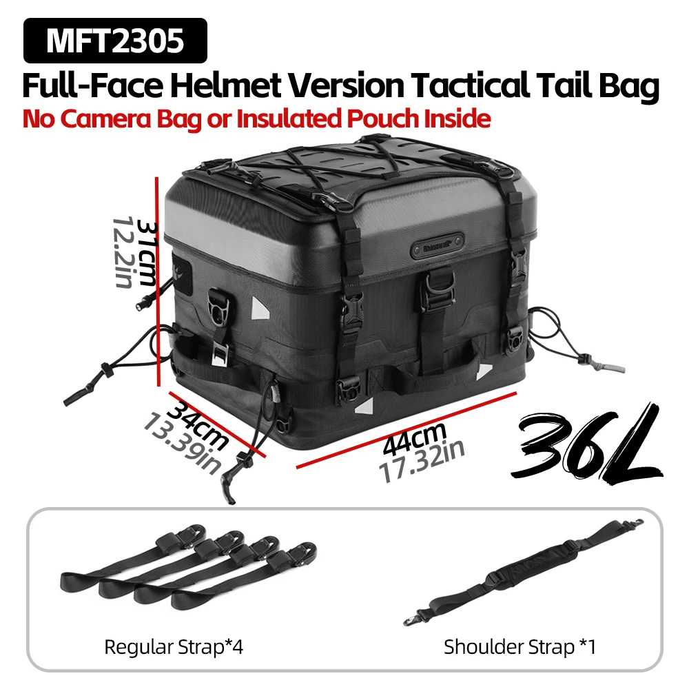 

Сумка для мотоцикла Rhinowalk, водонепроницаемая сумка для камеры 36 л или сумка-холодильник, рюкзак с твердым корпусом, серия Fortress, сумка на заднее сиденье