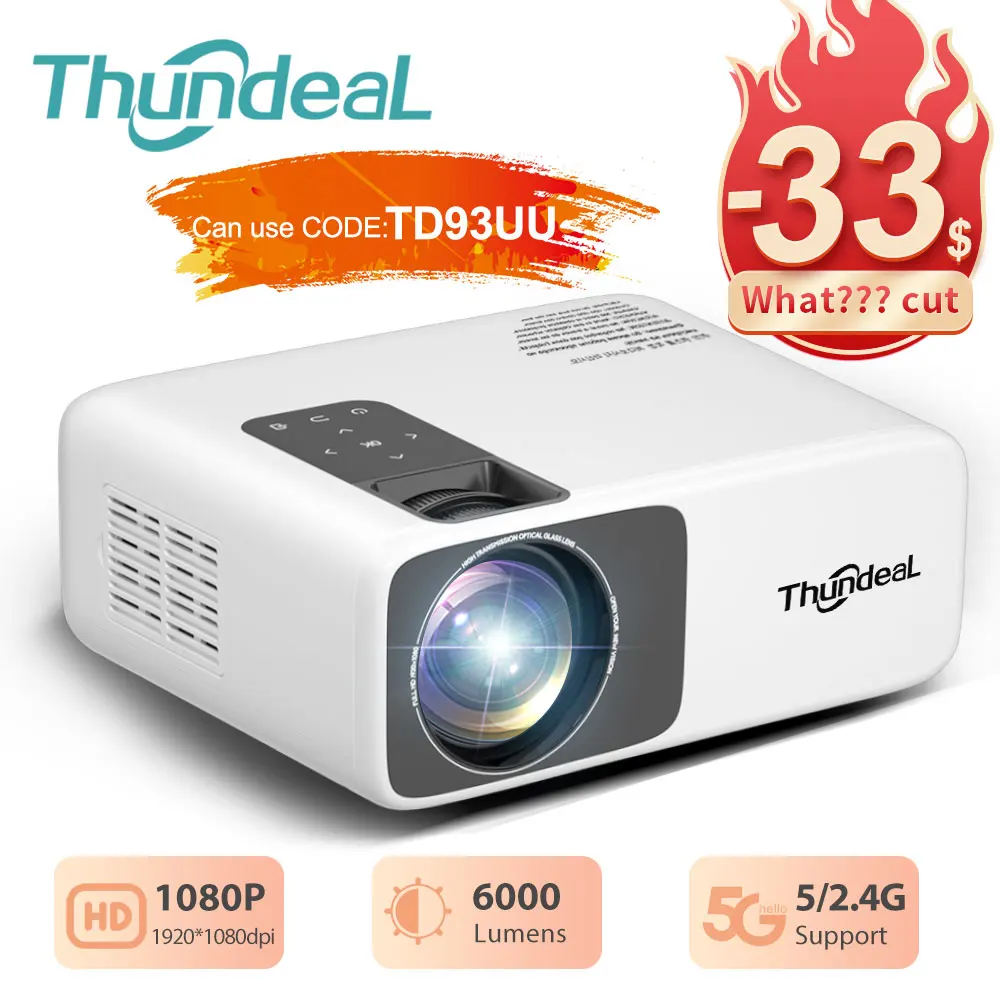 $179.96 ThundeaL Full HD Projector 1080P 2K 4K Video LED 3D Portable Projector TD93Pro Mini WiFi Android Home Theater TD93 Pro Beamer