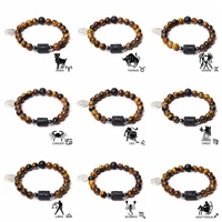 12 zodiac signs bracelet natrual tiger eye stone beads bracelet life of tree charm bracelet for men women constellation jewelry