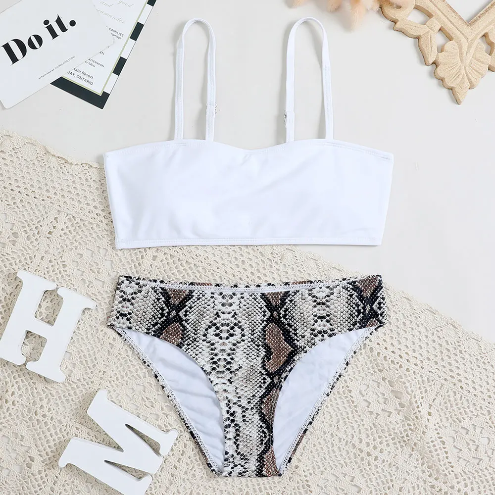 

2022 Snakeskin Print Girl Swimsuit Kids Two Piece Children's Swimwear Teen Bikini Set Padded Sport Bathing Suit Summer Beachwear