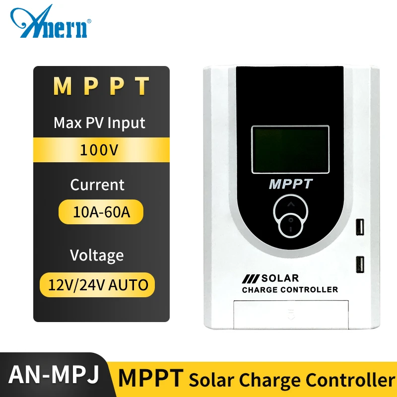 

Anern MPPT Solar Charge Controller 12V 24V Auto Battery Regulator 60A 50A 40A 30A Max PV 100V LCD Display Dual Usb Charging