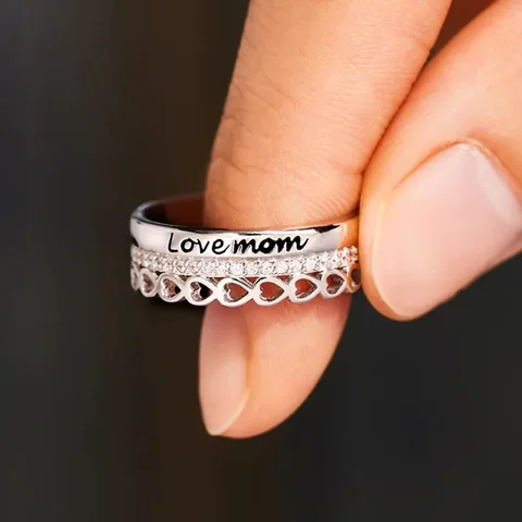 Кольцо с цирконом New Love Mom 925, элитное ретро-резьба Love Mom, подарочное кольцо, модные и элегантные женские повседневные аксессуары