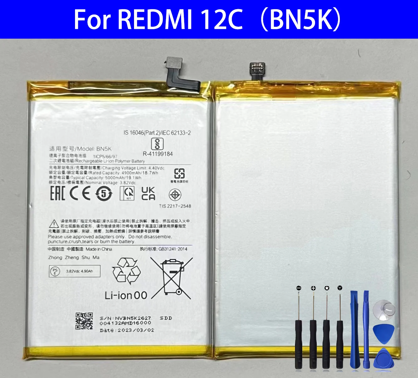 Enlarge BN5K Battery For REDMI 12C Repair Part Original Capacity Mobile Phone Batteries Bateria