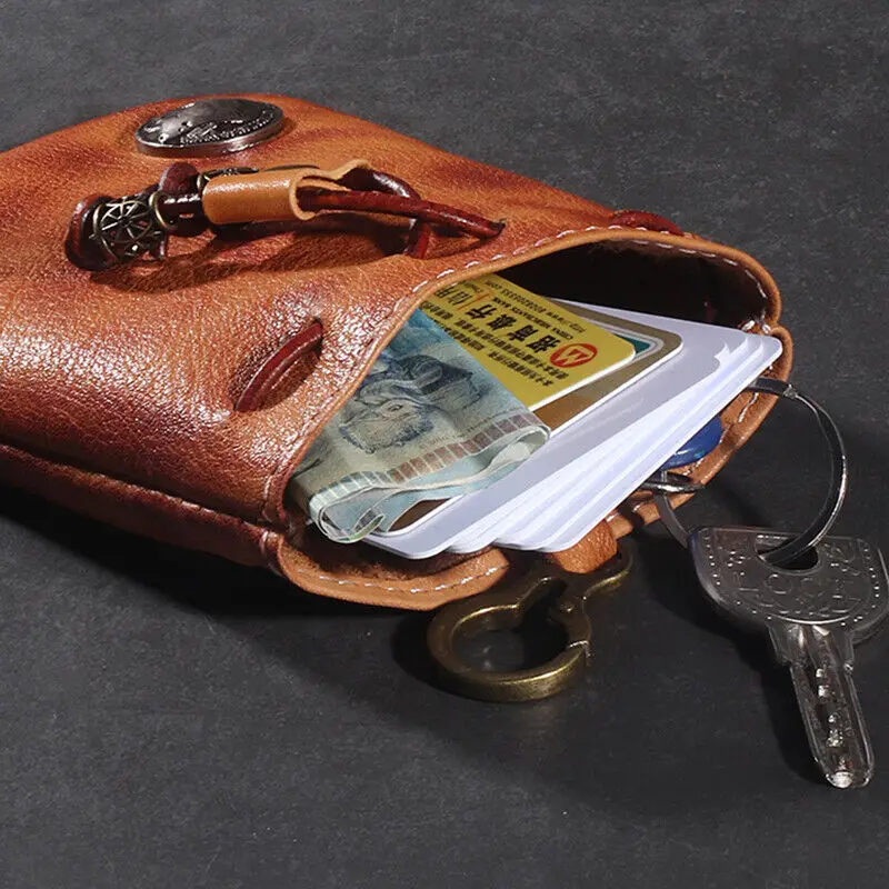 Retro Drawstring Wallet Genuine Leather Coin Purse Money Pocket Pouch Small Bag