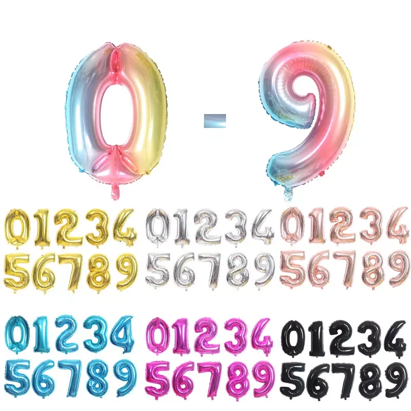 

16/32/40inch rainbow Silver Gold Number0~9 Foil Balloons Birthday Wedding Party Decor Child Adult Baby Shower Party Supplies