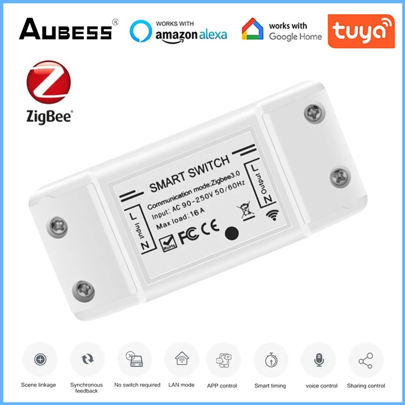 

Выключатель Aubess Tuya Zigbee, переключатель для подсветильник и вентилятора, голосовое управление, совместим с Google Home Alexa